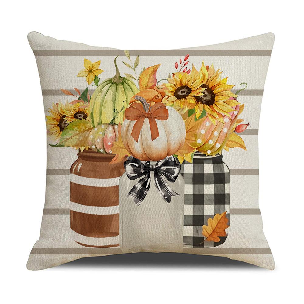 

Осенняя наволочка Клетчатая с принтом тыквы Льняная наволочка Декоративная наволочка для дивана Праздничный подарок 45 * 45Cm (excluding pillow core)