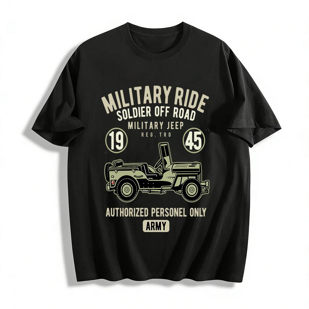 

Military Ride 1945 Army Jeep Off Road Graphic Tee Pure cotton T-shirt 6XL
