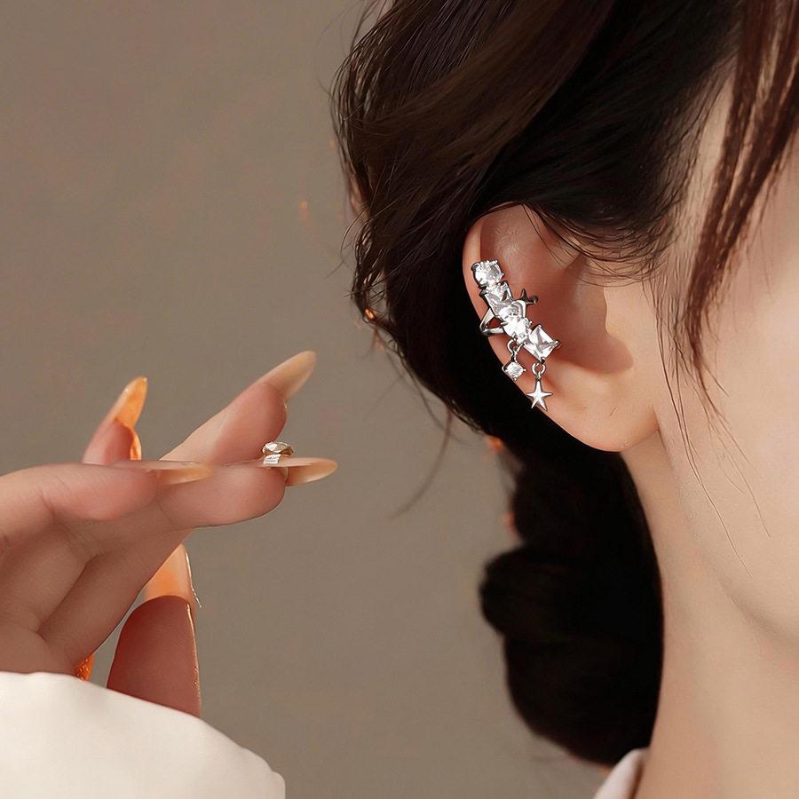 Exquisite Korean Zircon Star & Square Ear Cuff for Women - No Piercing Required