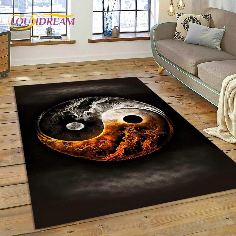 HD Natur Yin Yang 3D Chinesisches Tai Chi Bagua Teppich Teppich für Wohnzimmer Schlafzimmer Dekor, Rutschfeste Dekoration für Sofa Fußmatte Geschenk
