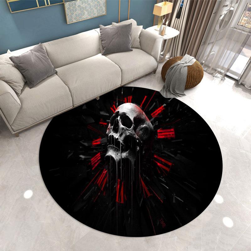 Gothic Horror Circular Carpet Skull Print Living Room Floor Mat E-sports Chair Sofa Side Anti Slip Mat Home Decoration