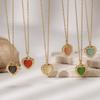 18K Gold Cat's Eye Heart Necklace - Women's Stainless Steel Heart Pendant Clavicle Chain