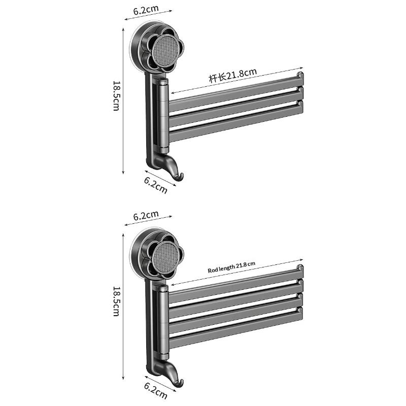 Multi-Bar Folding Rotatable Towel Rack With Suction Cup Punch-Free Wall Hanging Towel Holder For Kitchen Bathroom