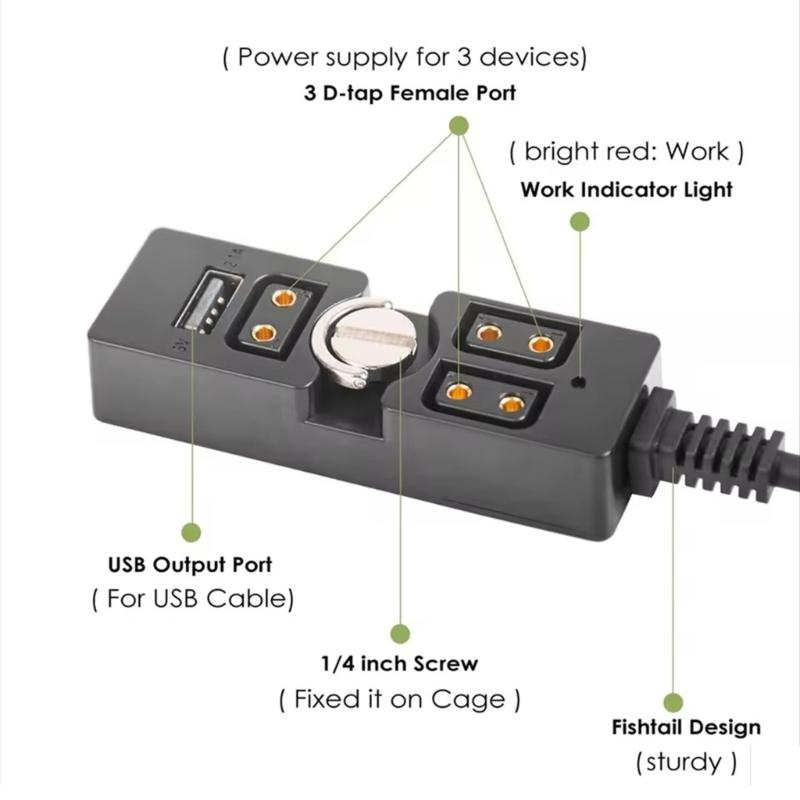 Multiple Device Battery Converter Cord Featuring USB Output and Monitoring Light