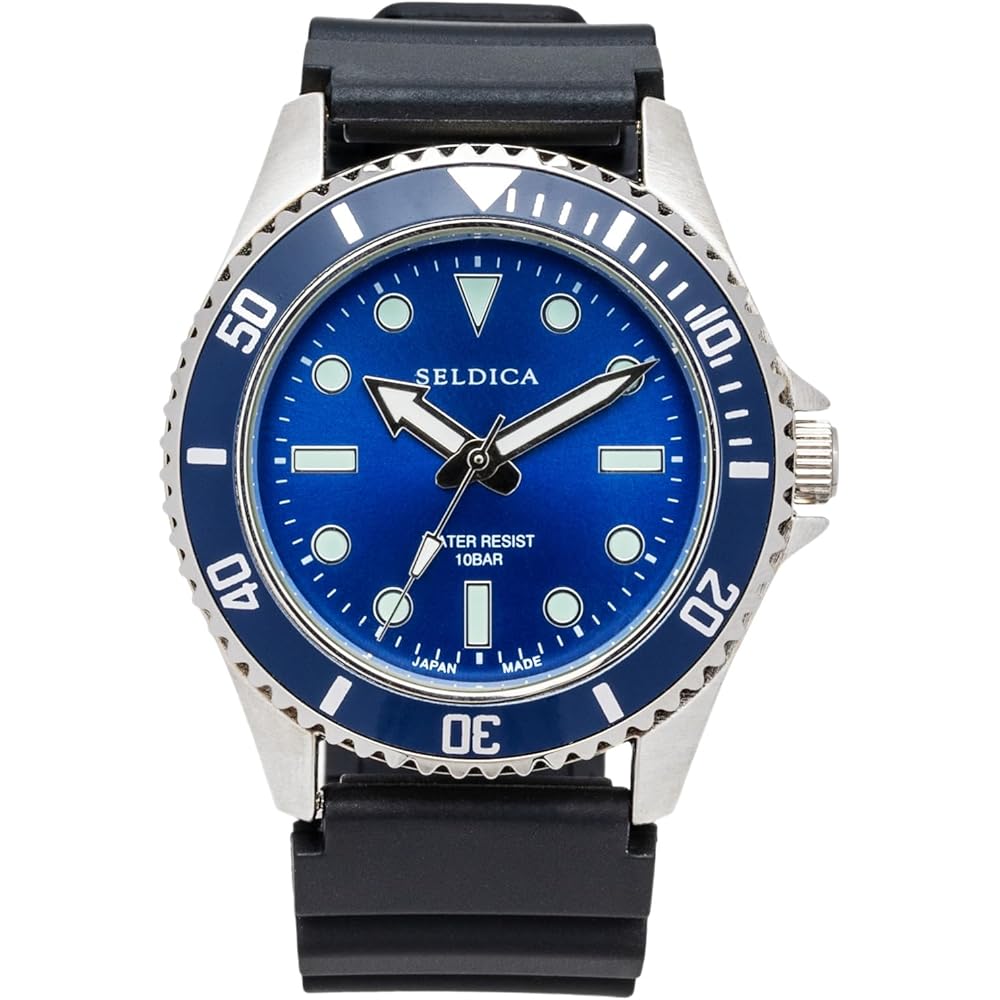 Crepha Analog Quartz Watch Blue 10 ATM Water Resistant Luminous Index Rubber Band 20mm Men s