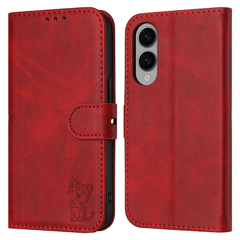 

Для Samsung Galaxy S25 Edge Чохол Щасливий Кіт Візерунок Тиснений Шкіряний Гаманець Чохол для Телефону Red