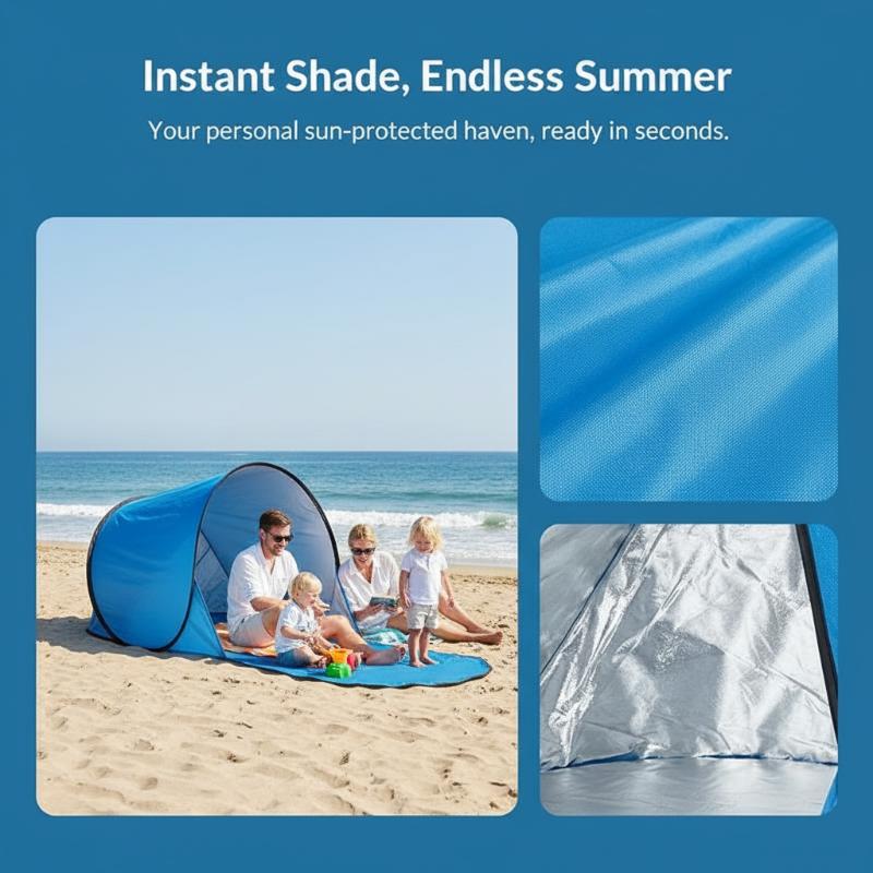 Barraca de Praia Up Proteção UV Revestimento Prateado Ultra Leve Portátil Abrigo Instantâneo de Sombra para 1 Pessoa Acampamento ao Ar Livre