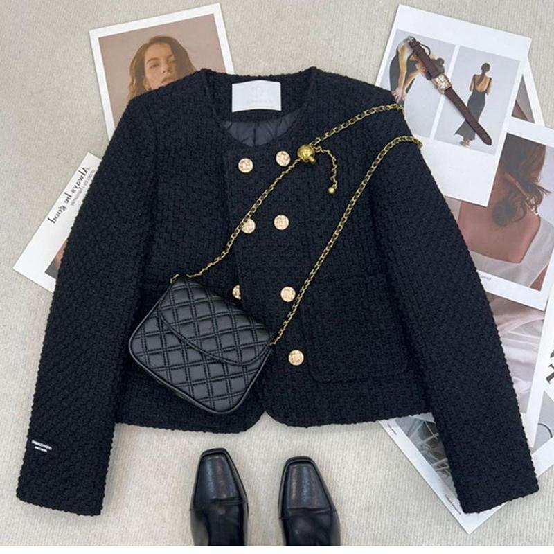 Inner Double Row Button Short Jacket Autumn Winter Elegant Lady Fashion