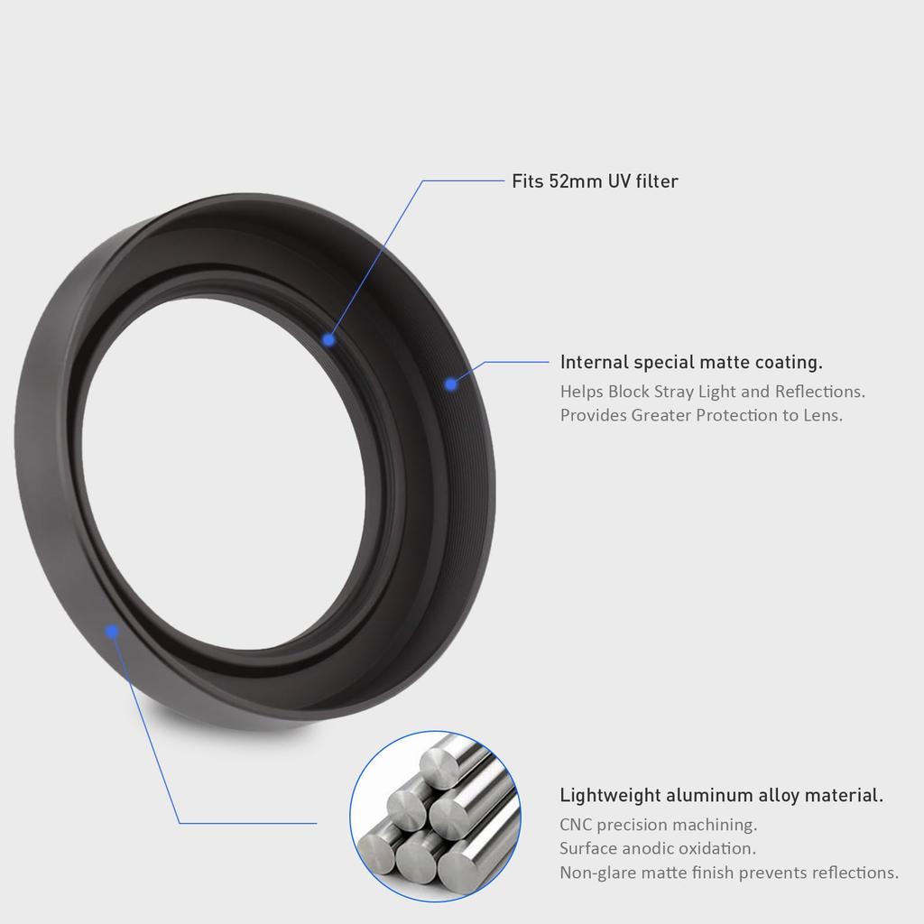 Haoge Metal Lens Hood for Nikon NIKKOR Z 40mm f/2, Z 28mm f/2.8, and Z 28mm f/2.8 (SE) Lenses, Screw-on Hood, Compatible with 52mm UV Filters and 52mm