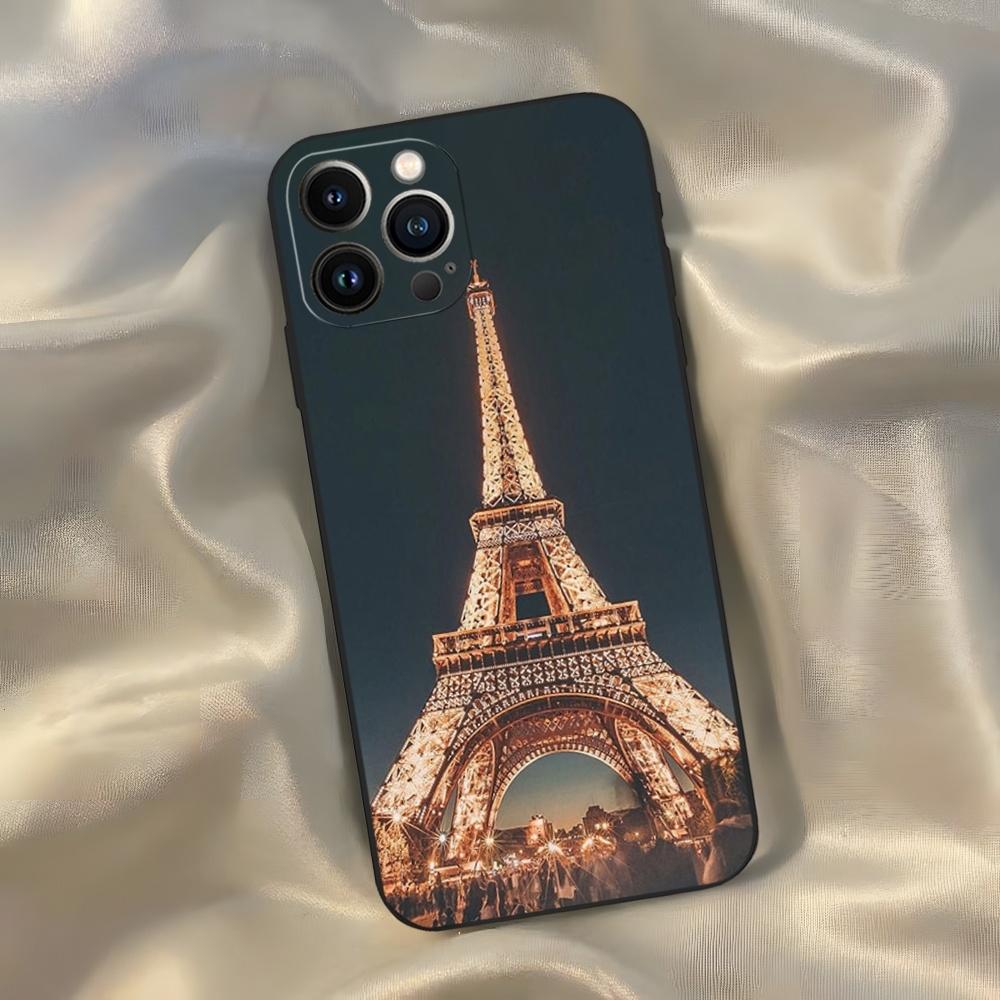 France Paris Eiffel Tower Phone Case for Iphone 16 15 14 13 12 11 Pro Max Xr X Xs Mini 8 Plus SE 2022 Black Soft Silicone Cover