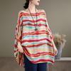 Short Sleeve Plus Size Cotton Vintage Stripe Casual Loose Long T Shirt Tops Women Summer T-shirt