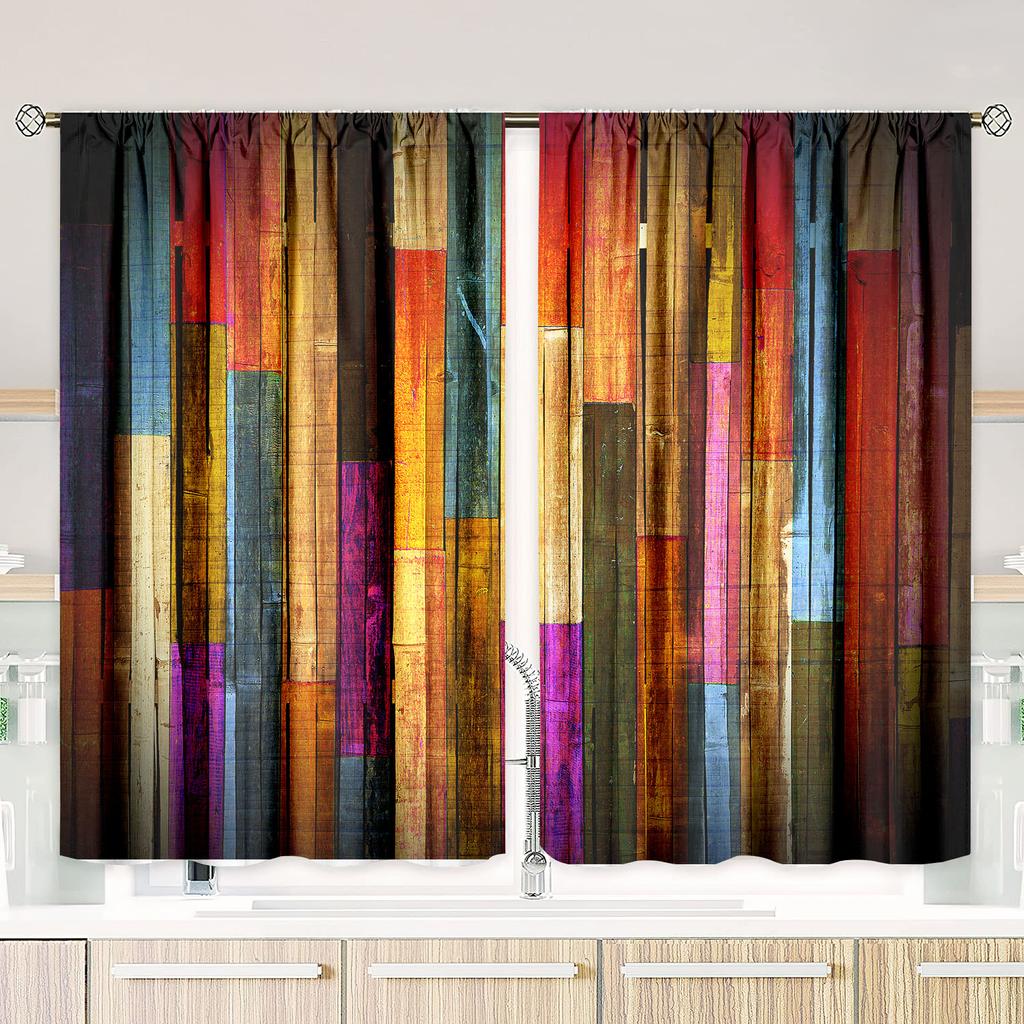 2 Pieces of Vintage Colored Plaid Stripes Printing Curtain - Polyester Material - Suitable for Bedroom Living Room Study Room an