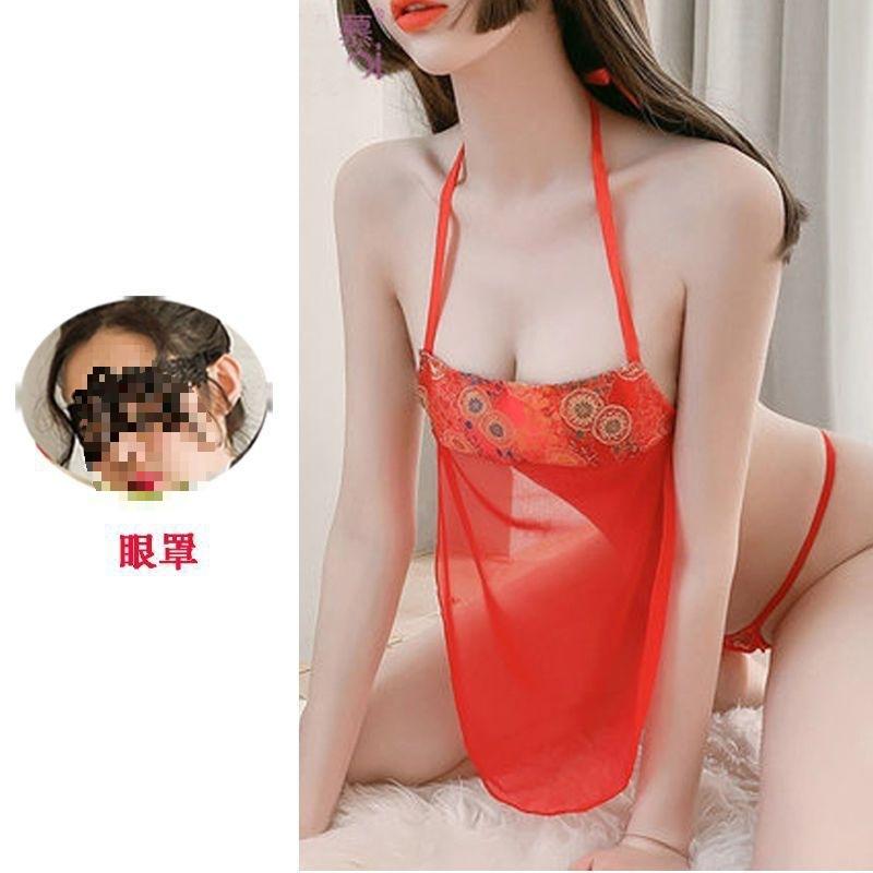 Sexy Open underwear women's court nightgown Chinese demeanor ancient large size perspective suit sexy taste temptation belly pocket