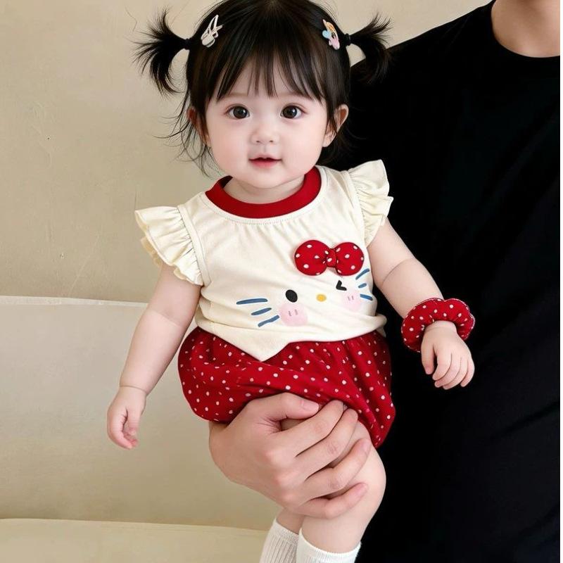 Cute Cartoon Summer Outfit Set For Baby Girls Stylish Two Piece Clothes For Infants And Toddlers Fashionable Seasonal Wear