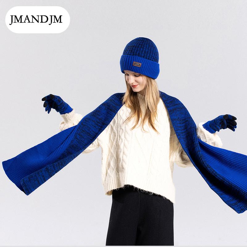 Hat Gloves Scarf Three-piece Men's Winter Outdoor Fleece Warm Ear Protection Knitted Wool Hat Women's