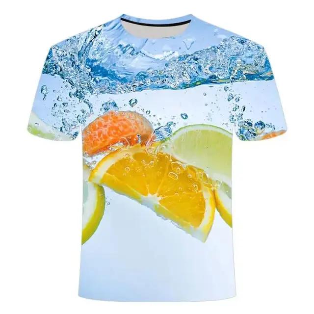 

Літні чоловічі модні креативні повсякденні модні 3d-друковані 3d-друковані моделі з короткими рукавами та фруктами та овочами, вільні індивідуальні топи з круглим вирізом XXXL