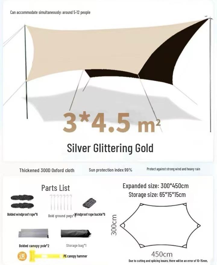 Butterfly-Shaped UV Protection Camping Canopy - Thickened Oxford Cloth Sunshade, Rainproof Picnic Awning. 3x4.5