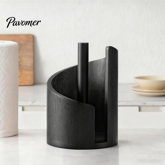 Handcrafted Wood Paper Towel Holder Mountain Countertop Dispenser with Base Metal One-handed Tear Spiral Design Rustic Roll for Kitchen And