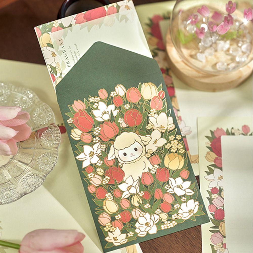 Floral Pattern Card Envelope Set Writing Paper with Envelopes  School Office Supplies