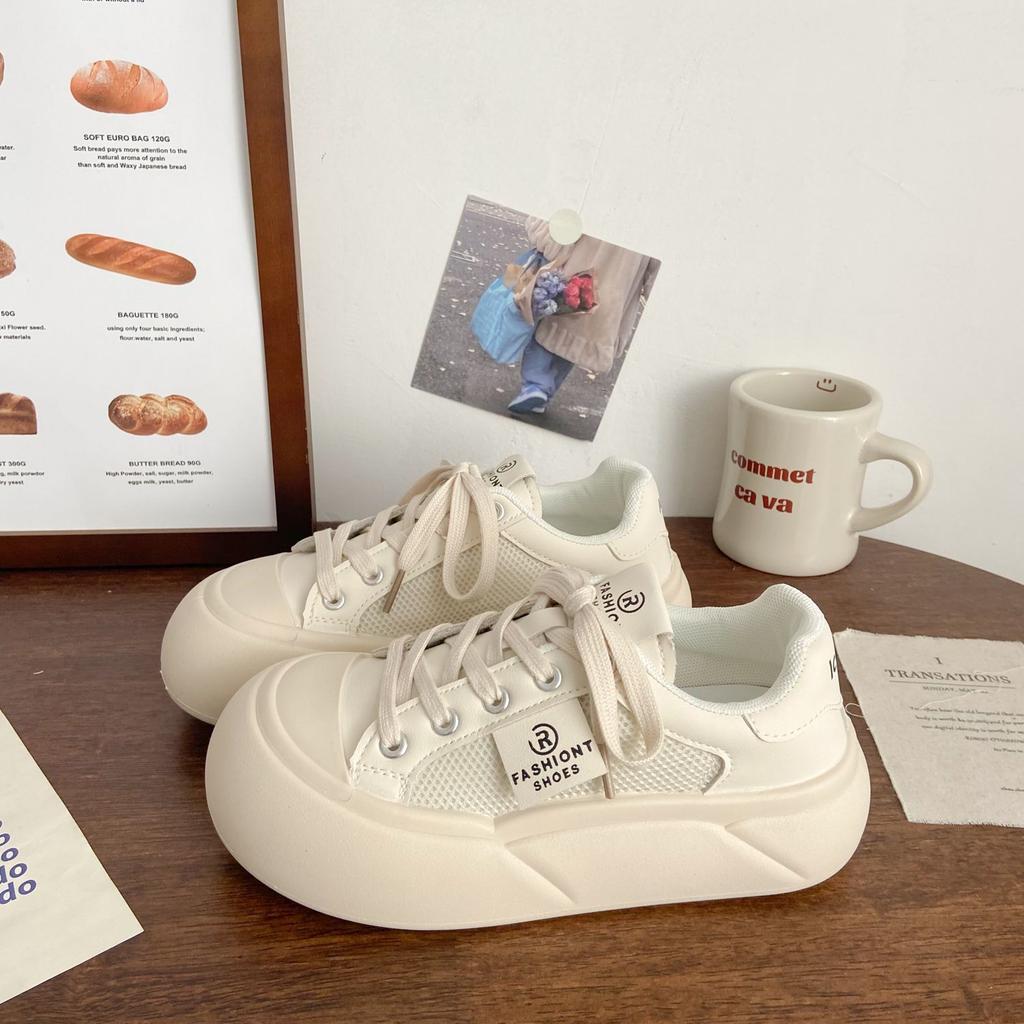 Milk Fufu Ugly Cute Big Head Little White Shoes 2025 Summer Thin Breathable Mesh Ins Student Versatile Ultra-light Board Shoes