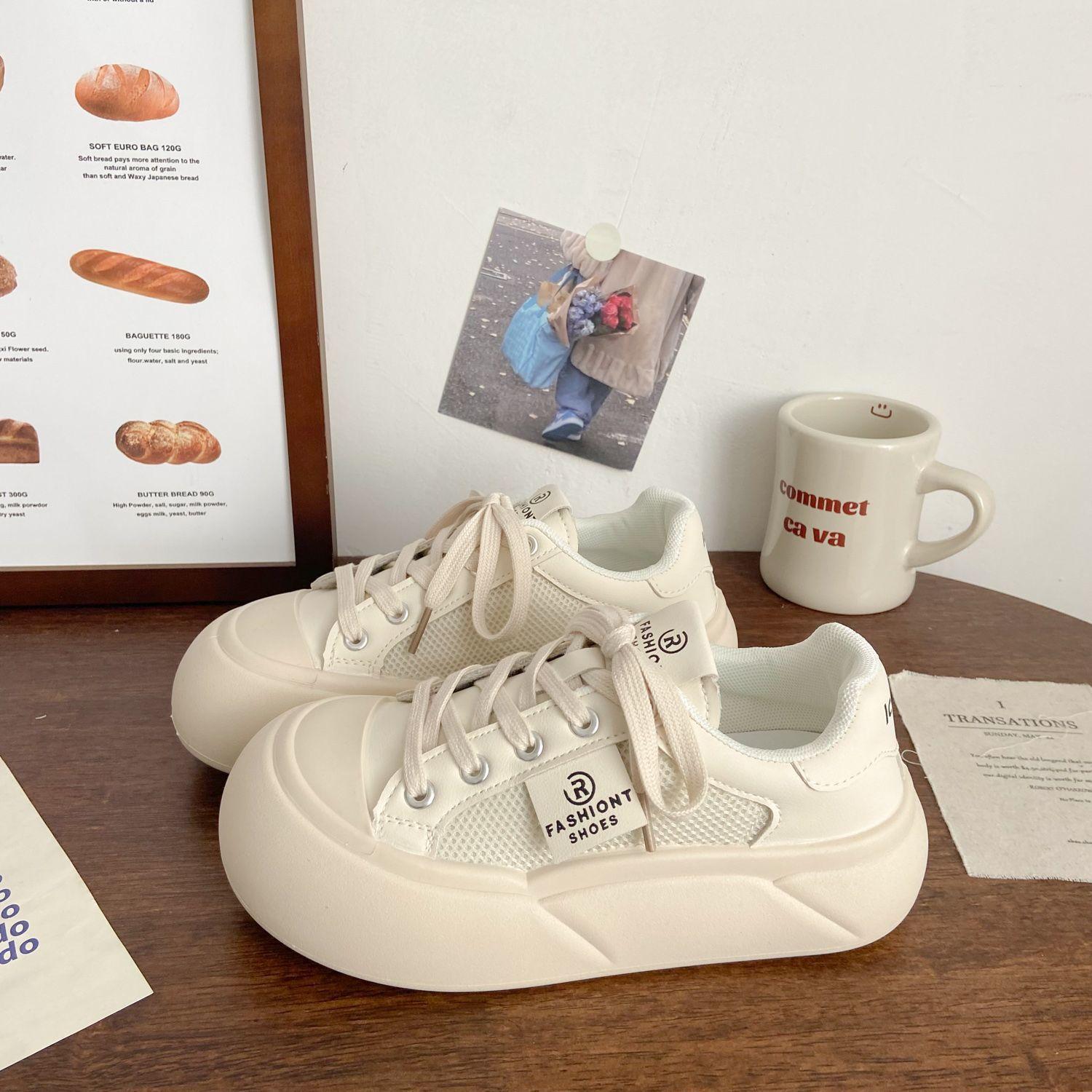 

Молочный фуфу уродливо милый большая голова маленькие белые туфли 2025 лето тонкая дышащая сетка инс студент универсальные ультралегкие кеды на платформе 35 белый