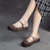 Johnature Flache, flache Schuhe im Retro-Stil aus echtem Leder, vielseitige, bequeme Damenschuhe mit dicker Sohle