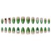 ABS Press On Nail 24Pcs Decorated in Green Glitters Four Leaf Clovers Motif for Festive Look and Good Fortune