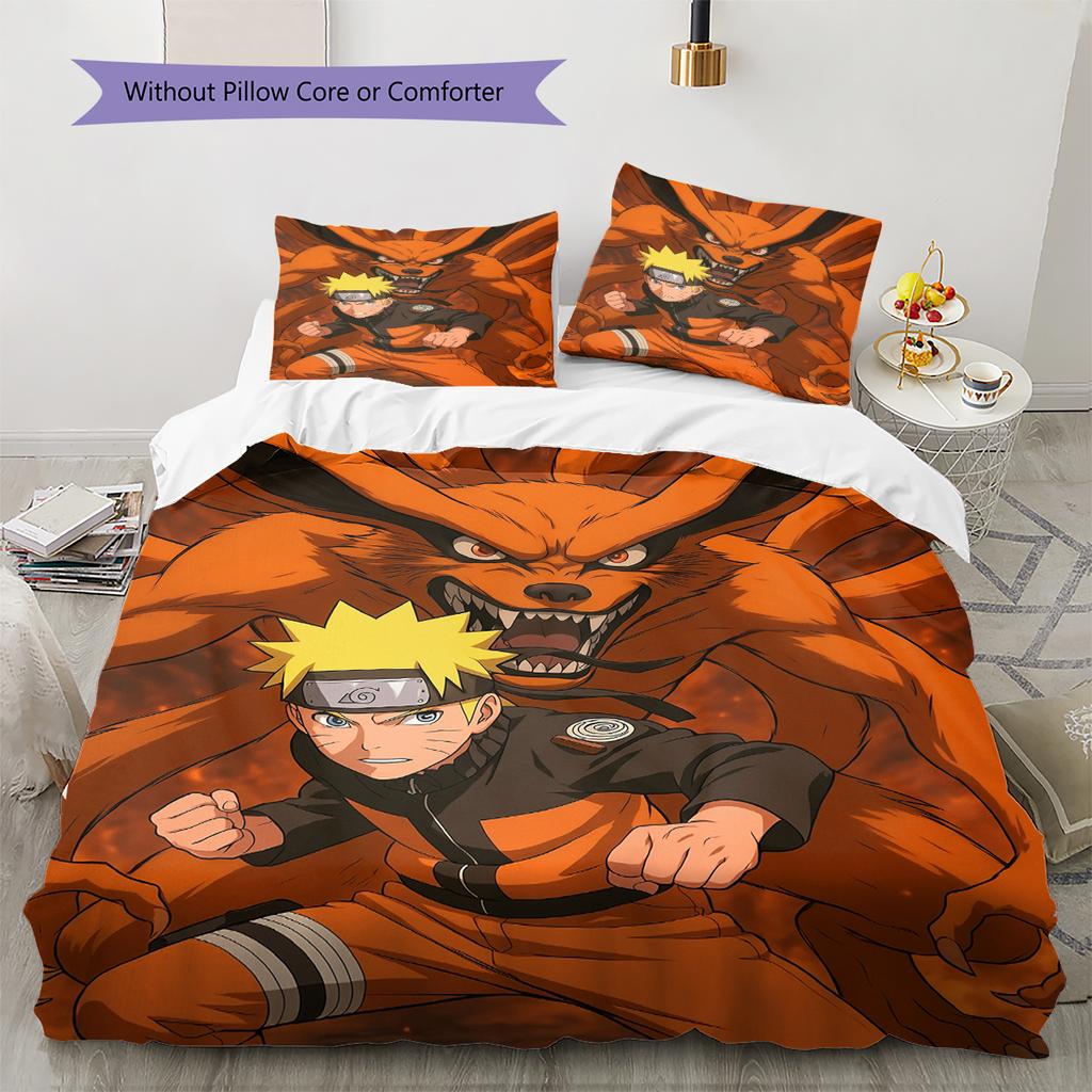 Naruto Anime Wzór Naruto Uzumaki Pościel Dekoracja Domu Prezent Urodzinowy (1 * poszwa na kołdrę + 2 * poszewki na poduszki, bez rdzenia)