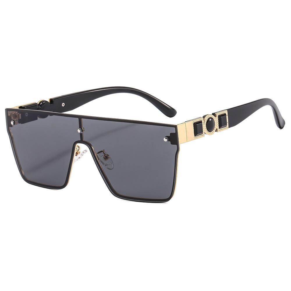 European and American new fashion square frameless gradual change color sunglasses men and women cheetah decorative temple metal sunglasses