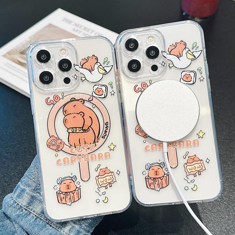 

Чехол Magsafe с милым мультяшным рисунком, чехол для телефона с беспроводной зарядкой для iPhone 14 Pro 13 Pro Max 12 11, прозрачные магнитные чехлы для iPhone 15 15Ultra