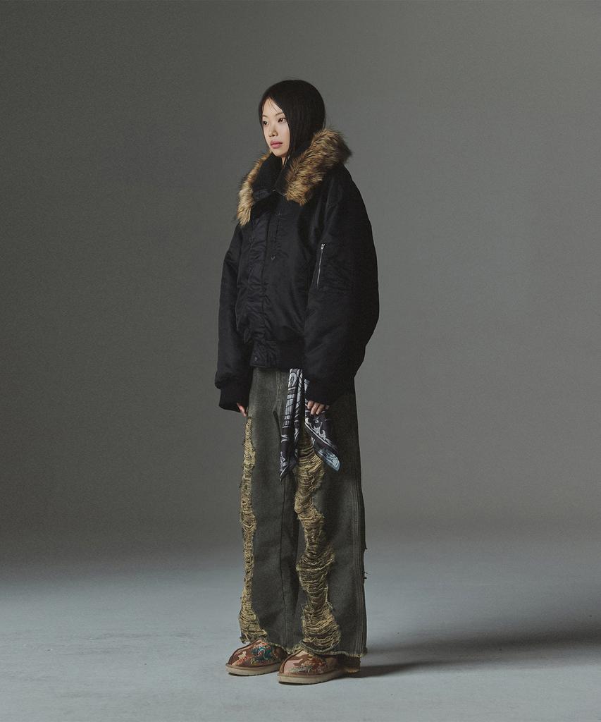 Not4Nerd Fur Hooded N2B Bomber Jacket - Black