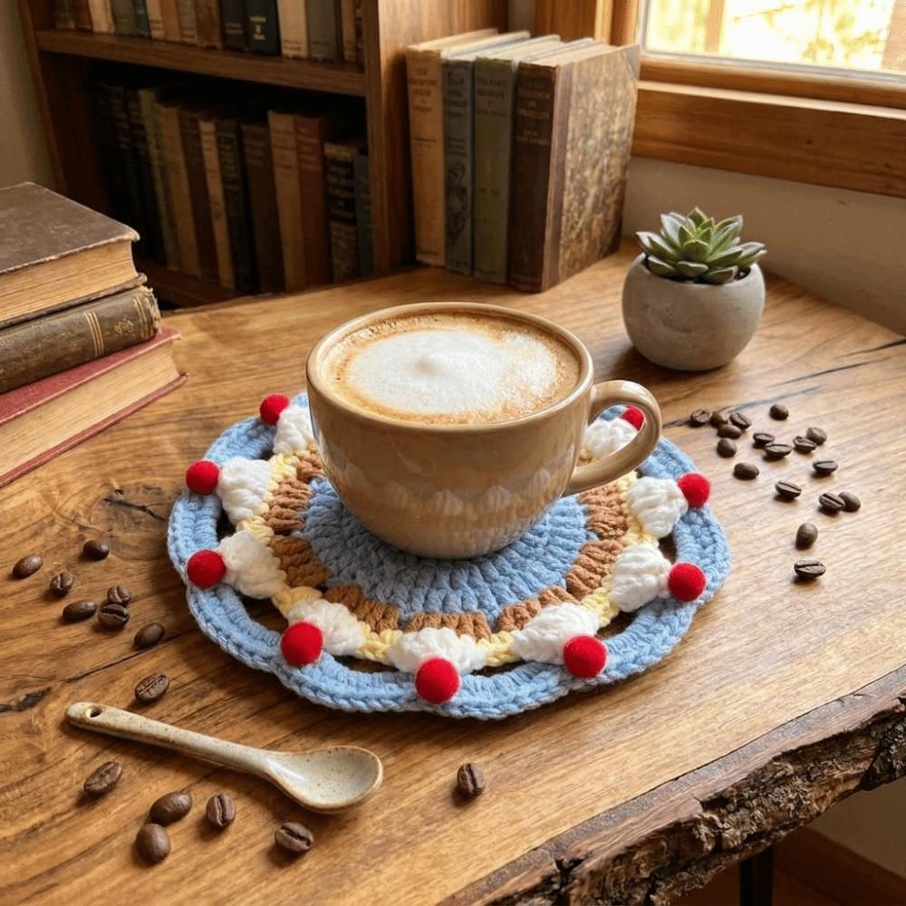 Heat Resistant Cream Cake Crochet Coaster Knitted Trivet Mats Creative Coffee Cup Mat Desktop