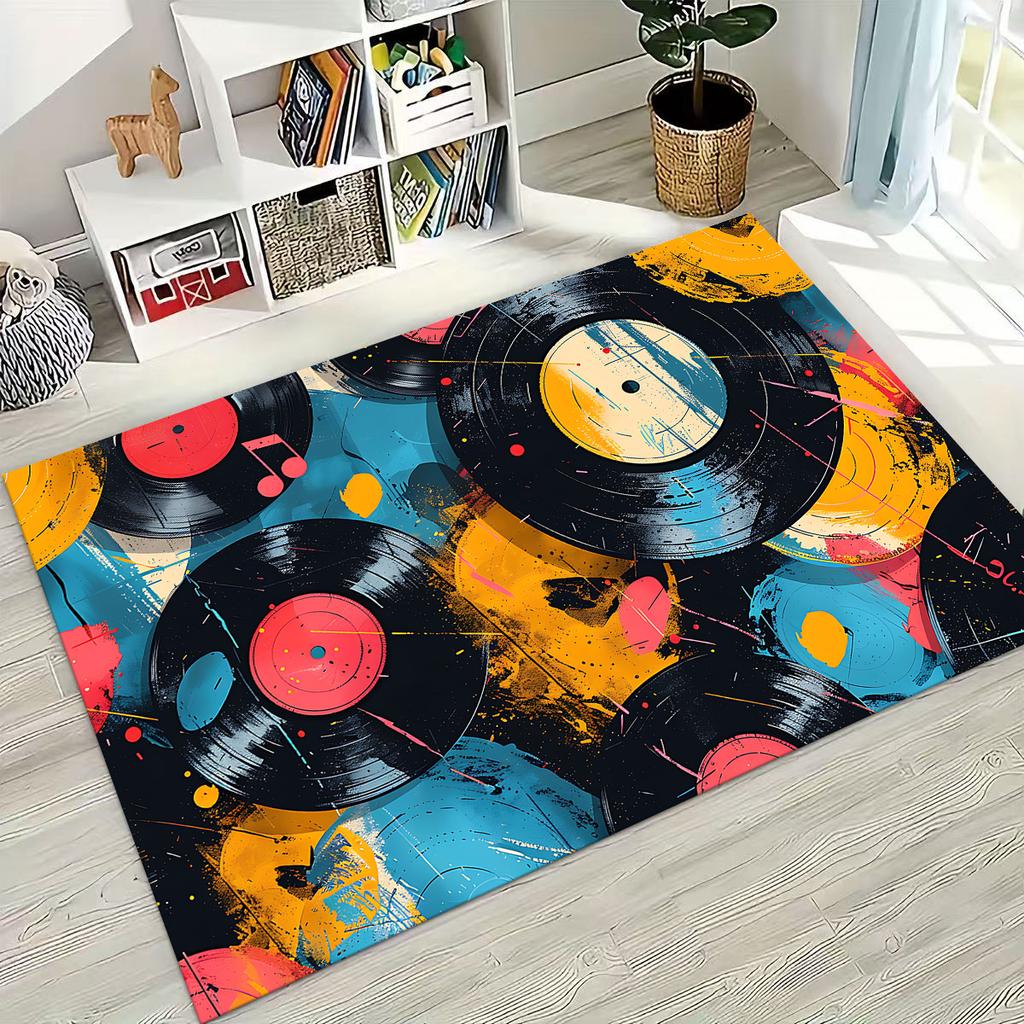 Vinyl Record Music Carpet DJ Screen Tape Rug for Bedroom Living Room Sofa Home Doormat Decor,Large Kid play Non-slip Floor Mat