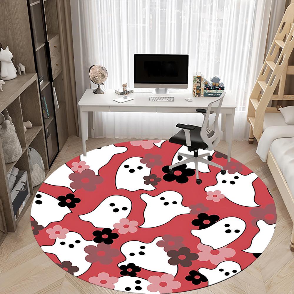 1pc Ghost Floral Office Round Area Rug, Indoor Mat Suitable For Office, Under Office Chairs Bedroom Living Room Home Decor, Room Deco