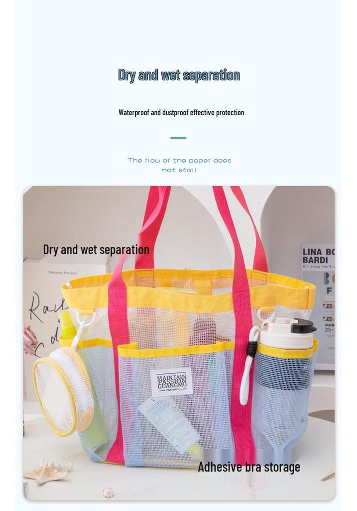 Large Capacity Mesh Toiletry Bag with Multi Pockets for Travel and Beach