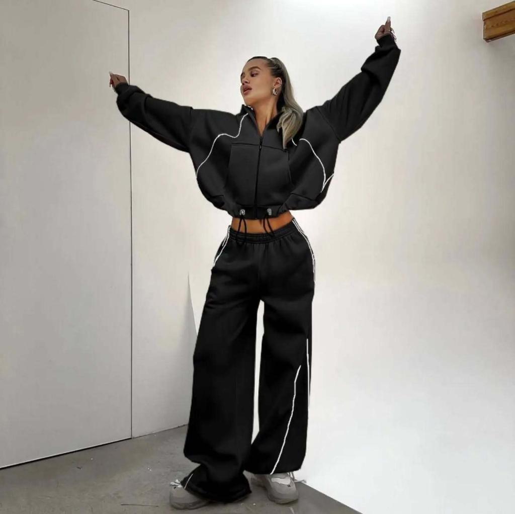 Dam Casual Set: Huvförsedd Kofta Och Mjukisbyxor Tvådelat Set