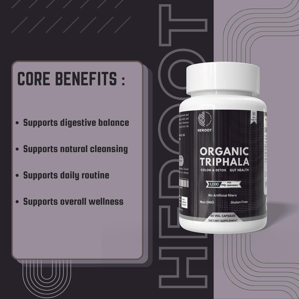 Triphala Capsules | Amla Haritaki Bibhitaki | 1000 mg | 60 Count