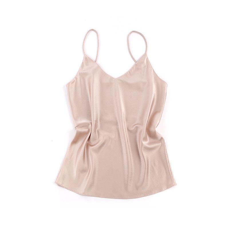 Women’s Summer Butterfly Embroidery Silk Camisole – Mulberry Stretch Satin, Candy Color Macaron, 12 Colors, Stylish Back Design.