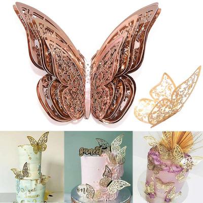 12Pcs Künstliche Schmetterling Glücklich Geburtstag Kuchen Topper Gold 3D Schmetterlinge Cupcake Topper Für Hochzeit Party Backen Dessert Dekor