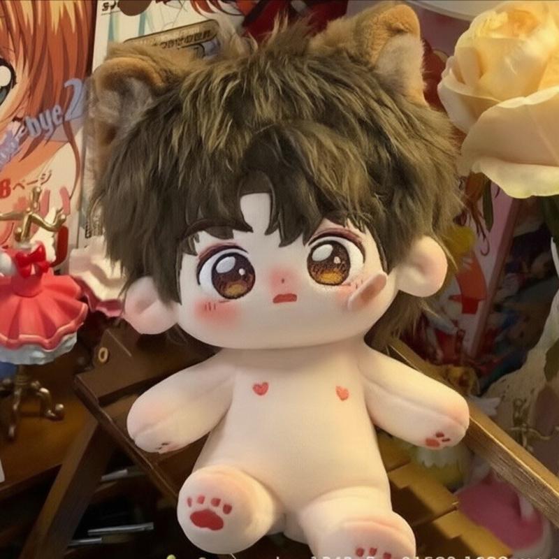 20cm Cute Cotton Dolls Anime Plush Stuffed Customization Figure Wolf Ears Boy Naked Figure Doll Wearable Clothing Dress Up Gifts
