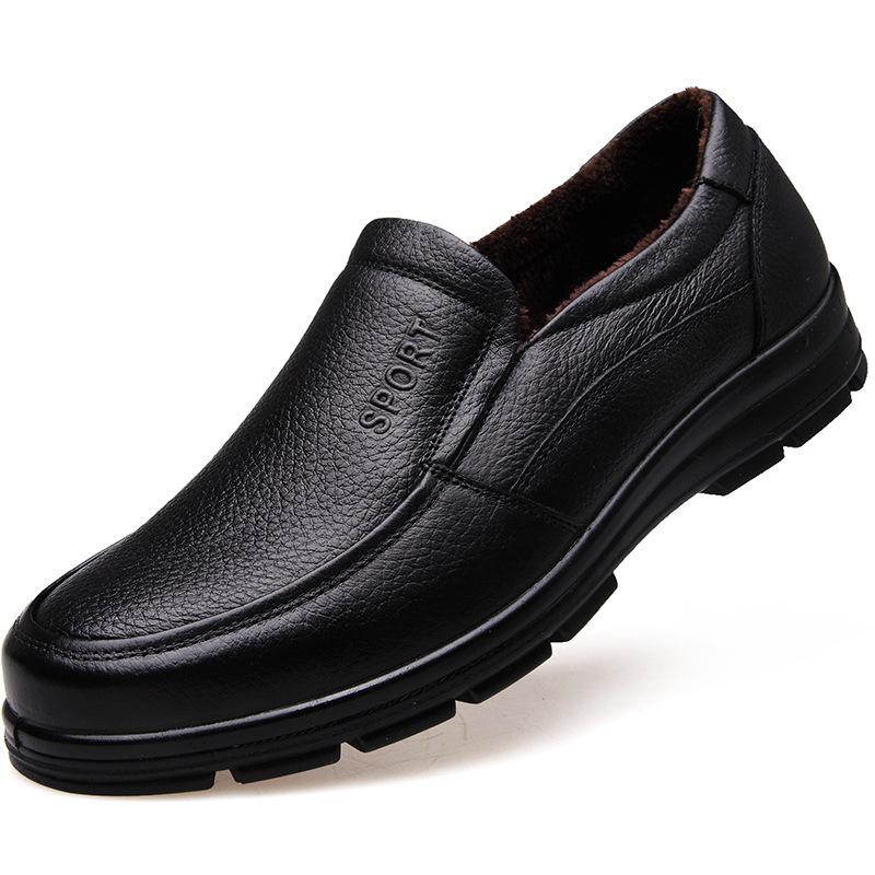 2025 Winter Genuine Leather Shoes Mens Brogues Warm Plush Brand Male Footwear Pure Black