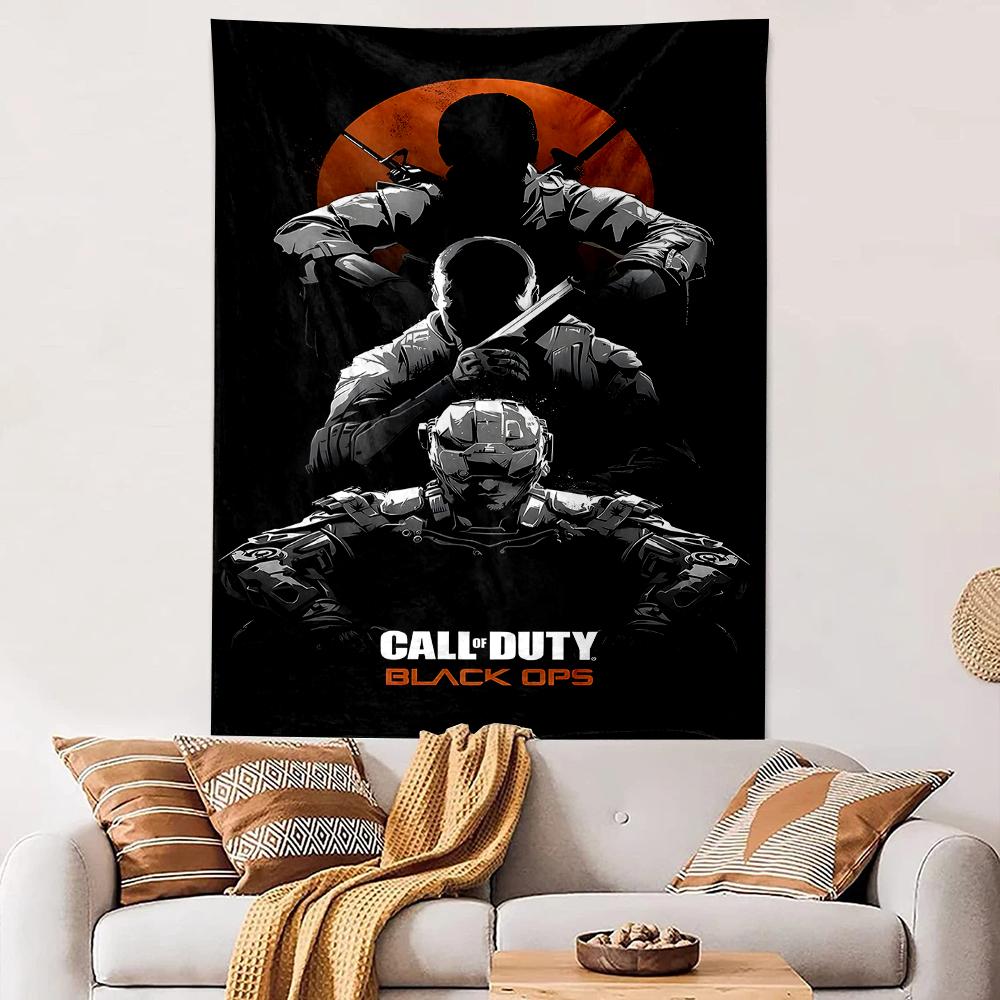 Tapestry Call of Duty Black Ops Soldiers Silhouette Orange Sun Minimalist Wall Hanging