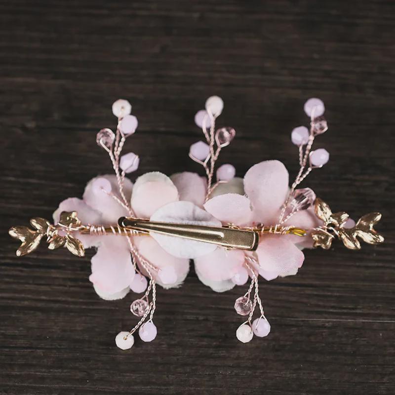 Handmade Pink Flower Crystal Hairpin for Children's Dress