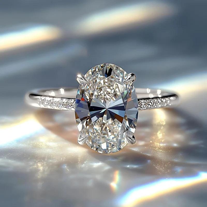 New Luxury Big Oval Cubic Zirconia Crystal Rings Women Wedding Accessories High-quality Silver Engagement Bands Jewelry