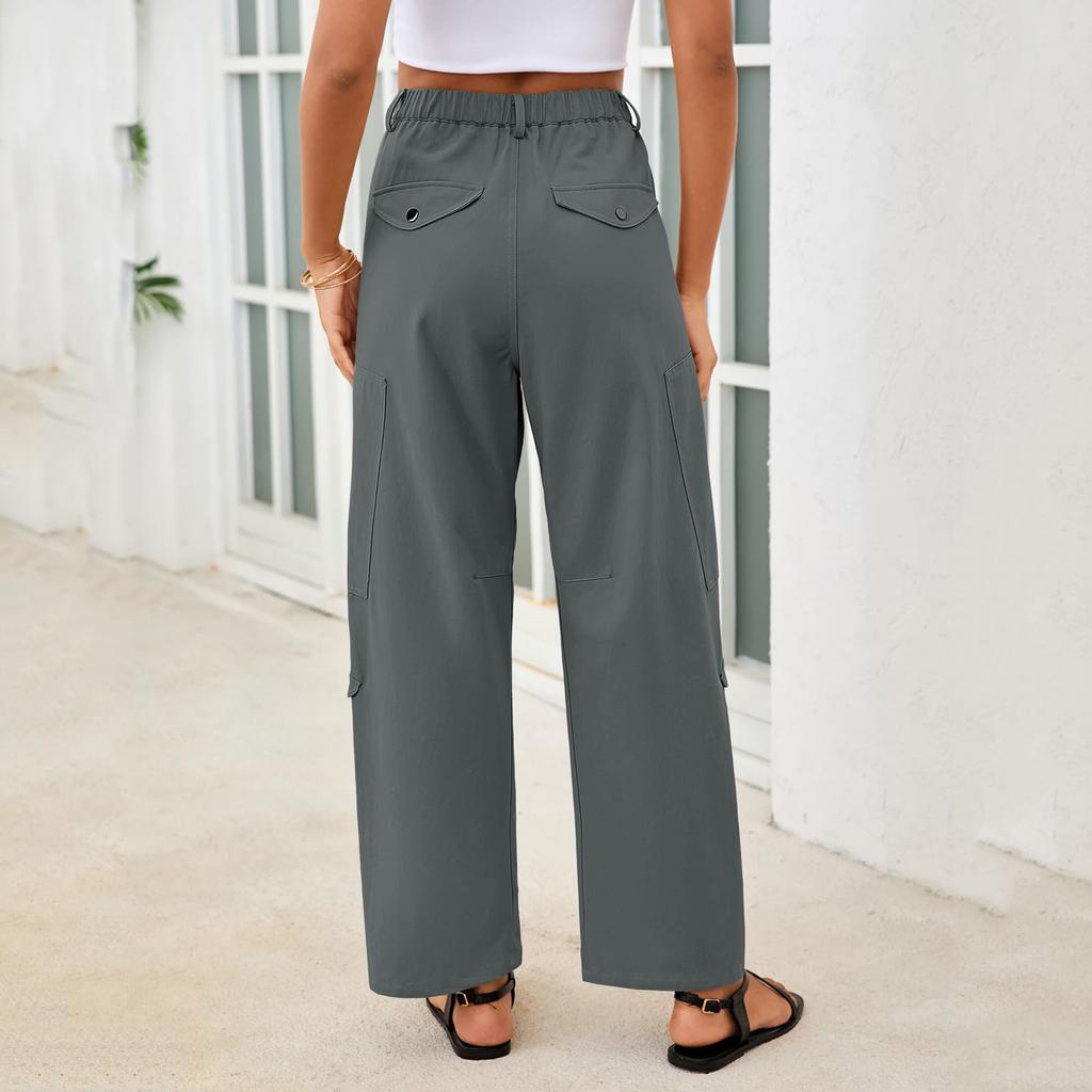 Pantalon Femme Élastique Taille Haute Coupe Décontractée Jambe Large Pantalon Long Pantalon Avec Poches