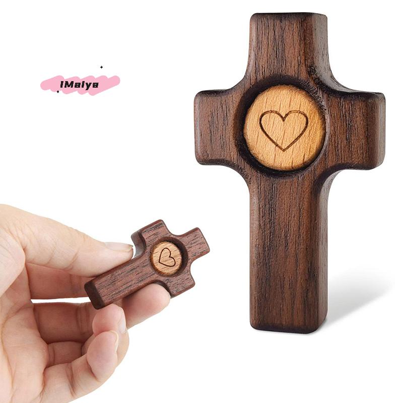 M-1/3pcs Wooden Cross Finger Stress Relax Gifts Christians Fidget Cross My Heart Pocket Prayer Cross Spiritual Symbol Home Decor
