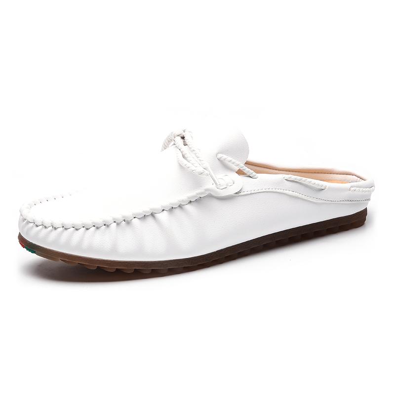 2025 Summer Half Shoes For Men Mules Man Slides Bowknot Slip On Flats Men Driving Shoes Leather Semi-Drag Loafers Slippers