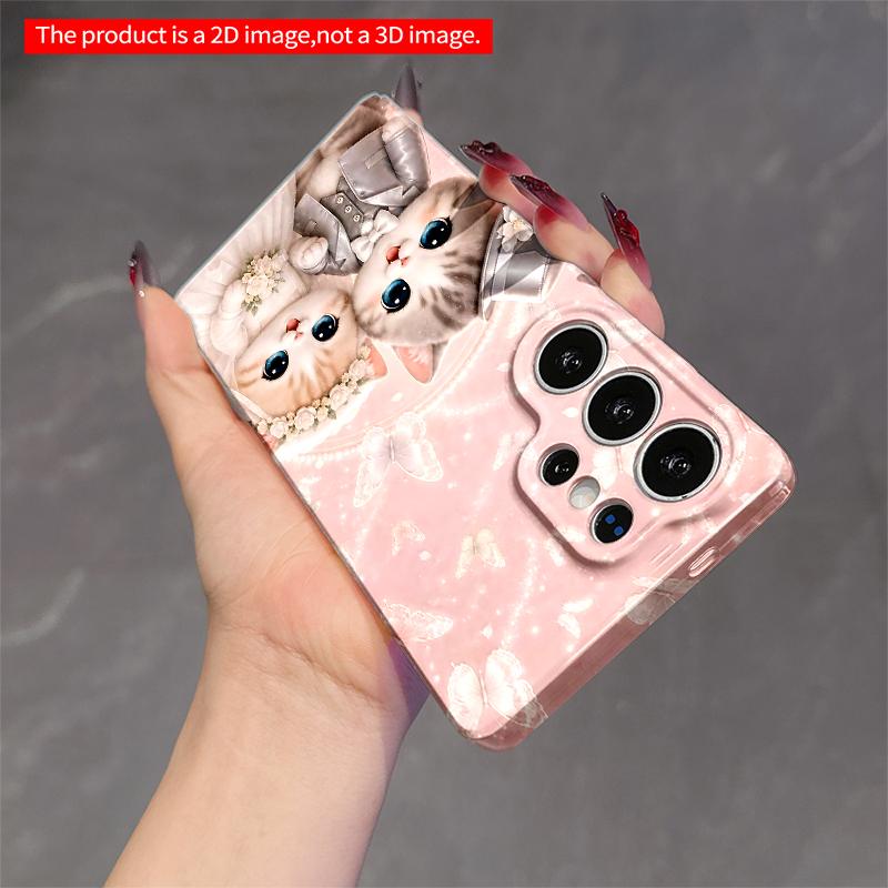 2DFlat Samsung Phone Case Cute Kittens Wedding Couple Phone Case Applicable To Galaxy S22 S23 S24 S25ULTRA S26 A12 A13 A14 A15 A16