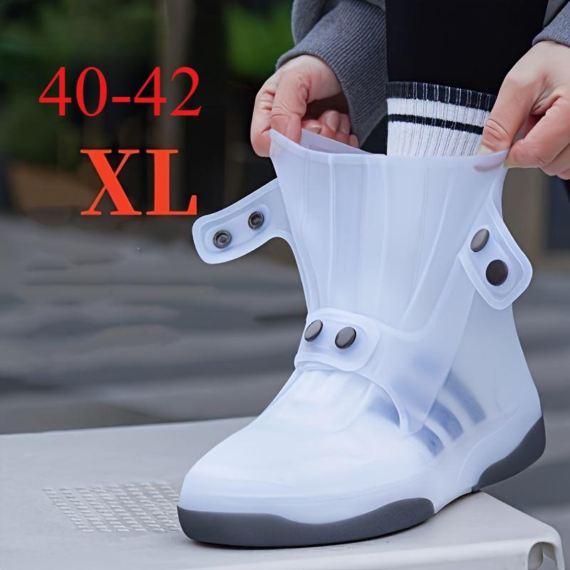

1 пара двухцветных водонепроницаемых чехлов для обуви - моющиеся, нескользящие с надежной застежкой на пуговицах, прочные резиновые дождевые ботинки для активного отдыха XL белый
