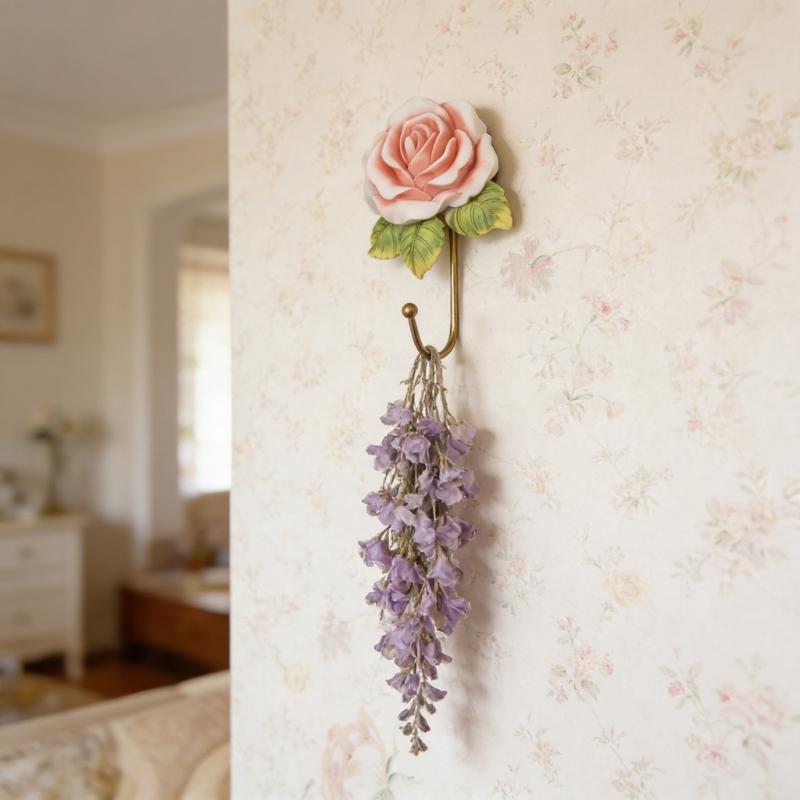 Artistic Heart Shape Wall Mount Hook With Floral Rose Designs Great For Organizing Small Items